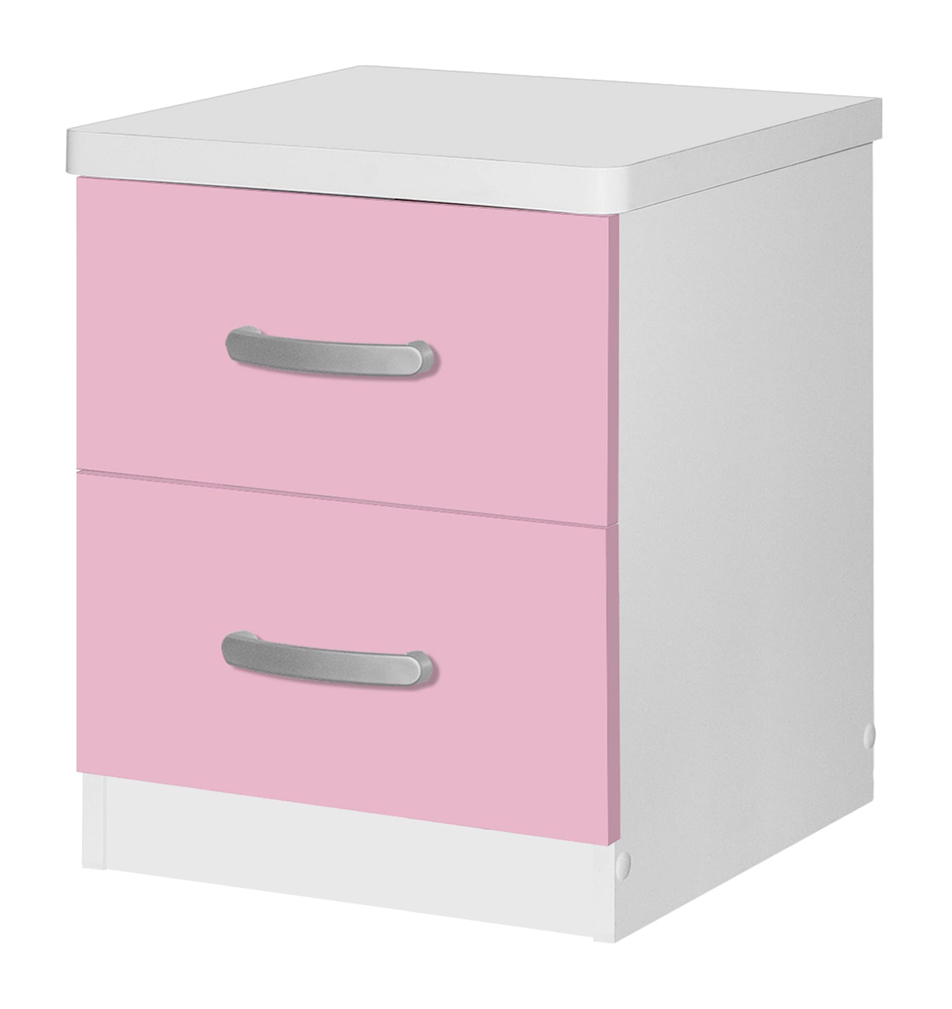 Better Home Products Cindy Faux Wood 2 Drawer Nightstand in Pink and White
